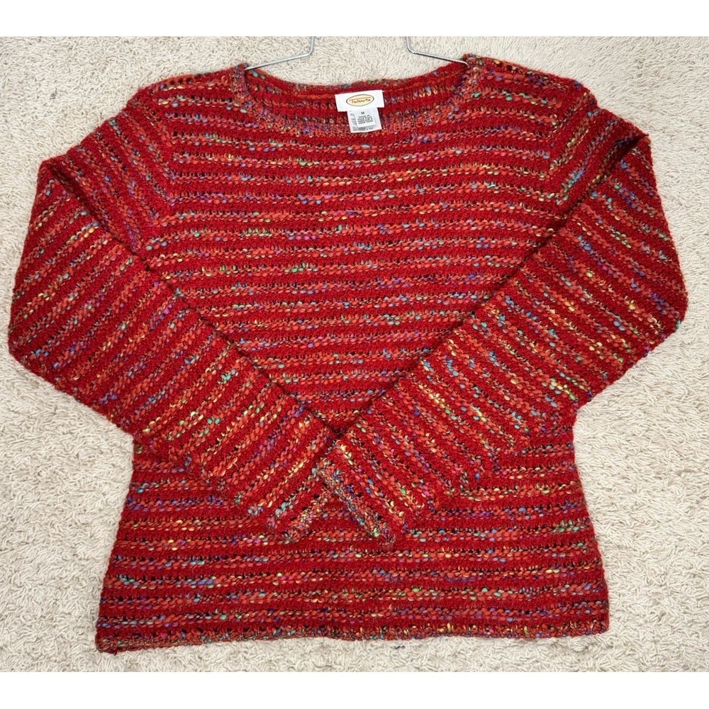 Talbots Wool Blend Open Weave Multicolor Pullover Sweater Size M Boat Neck Boho